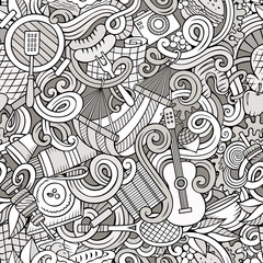 Cartoon hand-drawn picnic doodles seamless pattern