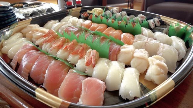Large Sushi Platter With All Kinds of Fresh Fish and Tempura