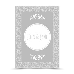 grey ornamental wedding invitation with ring