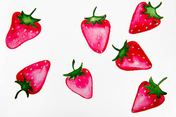 strawberries painted in watercolor