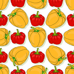 Vector seamless pattern with yellow and red sweet bell peppers. illustration 
