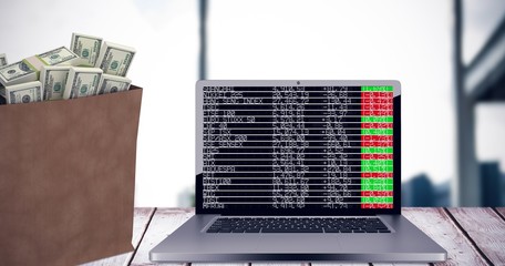 Composite image of bag of dollars