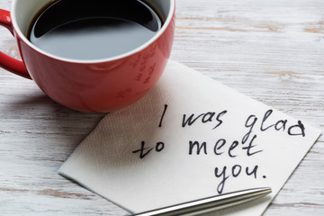 Romantic message written on napkin