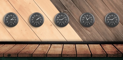 Composite image of five black clocks