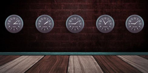 Composite image of five blue clock
