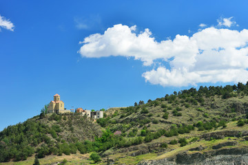 Fototapeta na wymiar Church on a hill in the center of Tbilisi. Georgia country. Chri