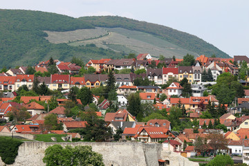 Fototapeta na wymiar houses on the hill above Eger Hungary