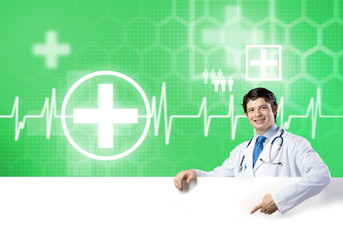 Doctor with banner