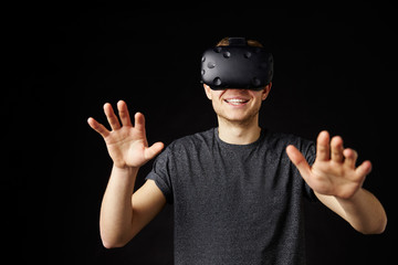 Young Man Wearing Virtual Reality Headset