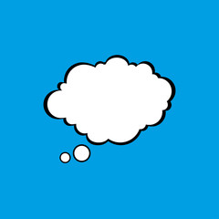 Cloud thought on a blue background with a black stroke