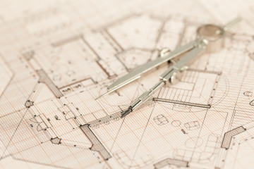 architecture blueprint -  house plan & compass