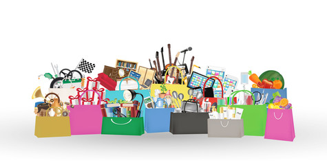 Shopping bags with many object inside
