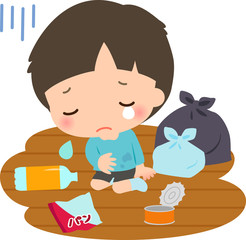 家でお腹を空かせて泣いている男の子