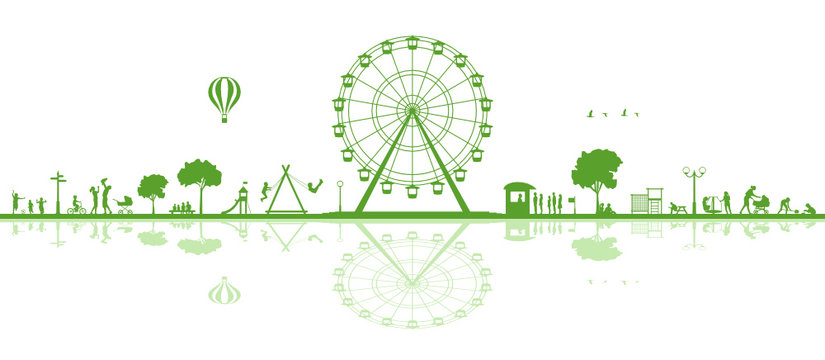 green park scene with ferris wheel and people clip art preview