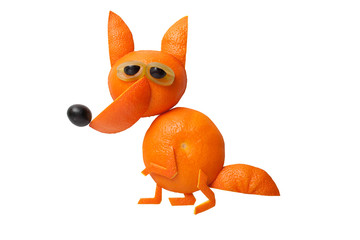 Fox made of orange on isolated background