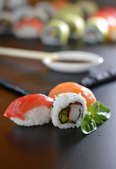 dish with various types of sushi,