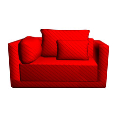 Vector leather red Sofa with pillows isolated on white background. 3d object armchair in room 