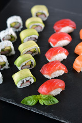 dish with various types of sushi,