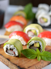 dish with various types of sushi