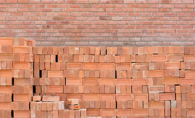Fototapeta premium Wall building with bricks in construction site