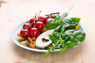 Raw Pasta with ingredients