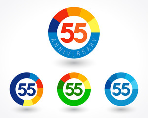 Anniversary 55 logos. The set of birthday icons in circle charts.