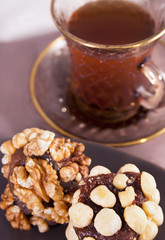 Turkish sweets from carrot juice with walnuts and hazelnuts. Oriental dessert made without any sugar