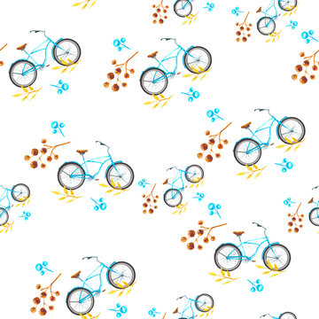 bike pattern. Drawing watercolor. Pattern for children's textiles