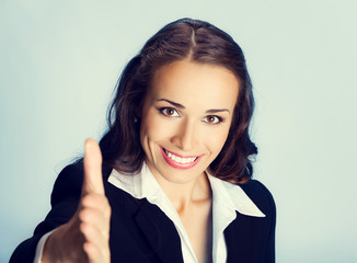 Business woman giving hand for handshake