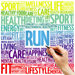 RUN word cloud, fitness, sport, health concept