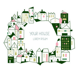 Real estate background with houses - graphic illustration, hand