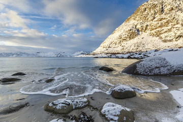 Fototapeta na wymiar Rorvik-beach near Henningsvaer on Lofoten Islands, Nordland, Norway