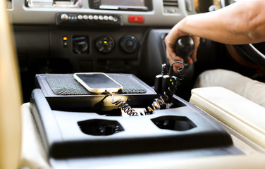 adapter converter charger plug phone on a car.