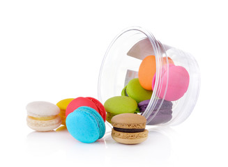 colourful french macaroons or macaron on white background