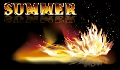 Summer fire flames banner, vector illustration