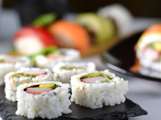 dish with various types of sushi,