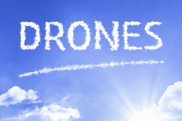 Naklejka na ściany i meble Drones cloud word with a blue sky