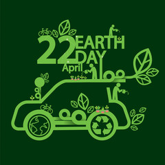 Earth Day Ecologic Driving Concept Vector Illustration.