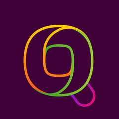 Q letter one line neon colorful logo.