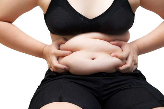 fat woman squeeze belly obese wearing black underwear bra overweight concept