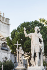Obraz premium Statues of saints near the Cathedral of Santa Agatha, Duomo Square in Catania, Sicily, Italy. Unesco world heritage site
