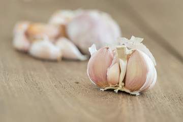 Fresh Garlic on the Wooden Table. Selective focus