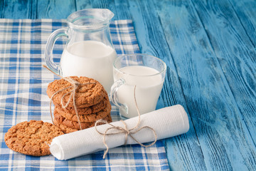 Minimal healthy breakfast with oat and milk glass