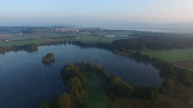 Aerial Footage of lake "Mauensee" in Switzerland, 4K, UHD
