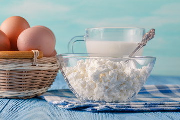 organic healthy food, cottage cheese on table