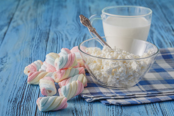 organic healthy food with milk and marshmallow