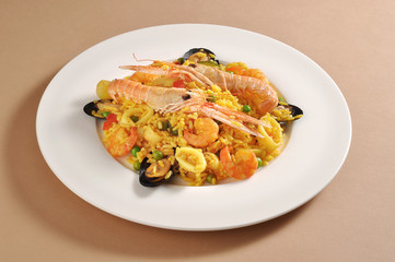 Dish of fish paella