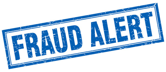 fraud alert blue grunge square stamp on white
