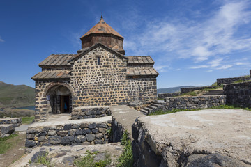 Fototapeta na wymiar Medieval church on Sevan lake, Armenia