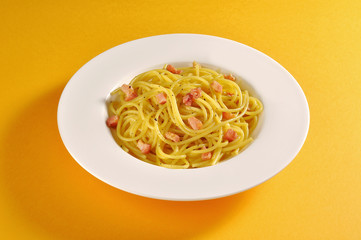 Plate of spaghetti carbonara